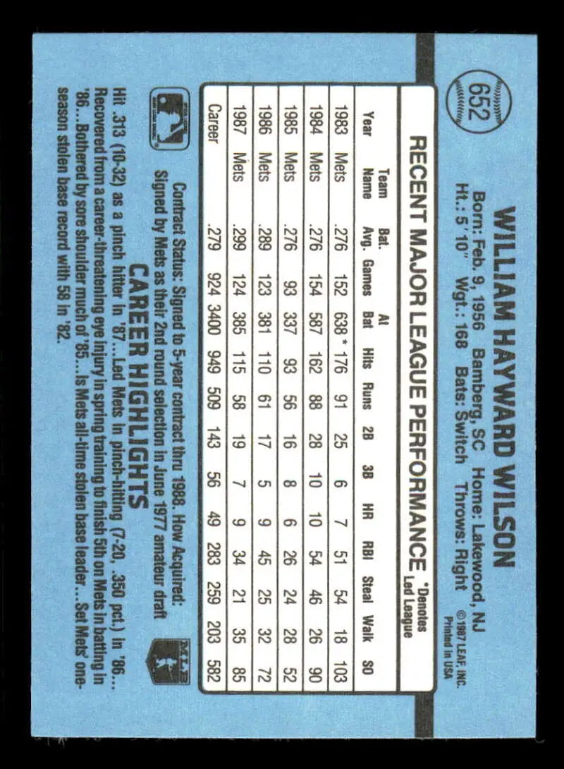 1988 Donruss #652 Mookie Wilson NM-MT SP New York Mets Baseball Card - Baseball Card Single