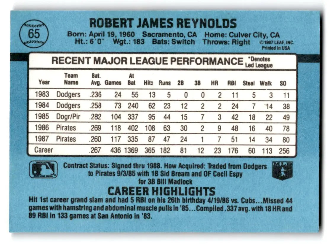 1988 Donruss #65b R.J. Reynolds - Baseball Card Single