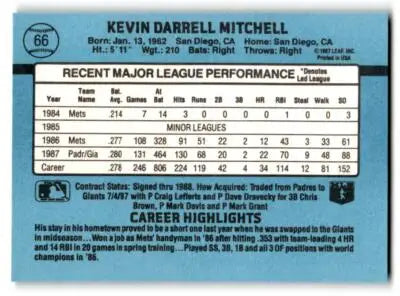 1988 Donruss #66b Kevin Mitchell