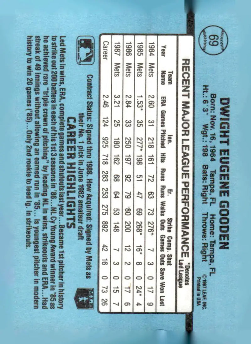 1988 Donruss #69c Dwight Gooden - Baseball Card Single