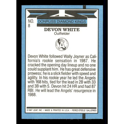 1988 Donruss #8 Devon White DK EX California Angels Baseball Card Image 2