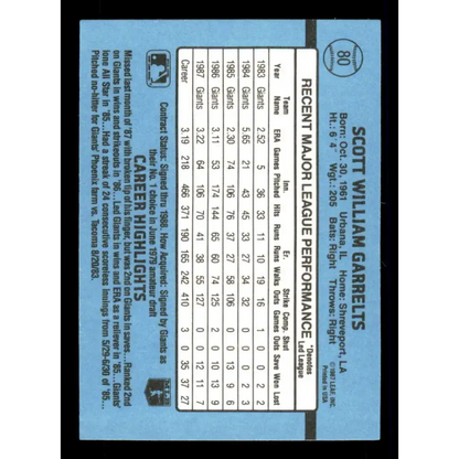 1988 Donruss #80 Scott Garrelts EX San Francisco Giants Baseball Card Image 2