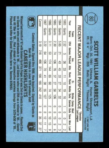 1988 Donruss #80 Scott Garrelts NM Near Mint Giants - Baseball Card Single