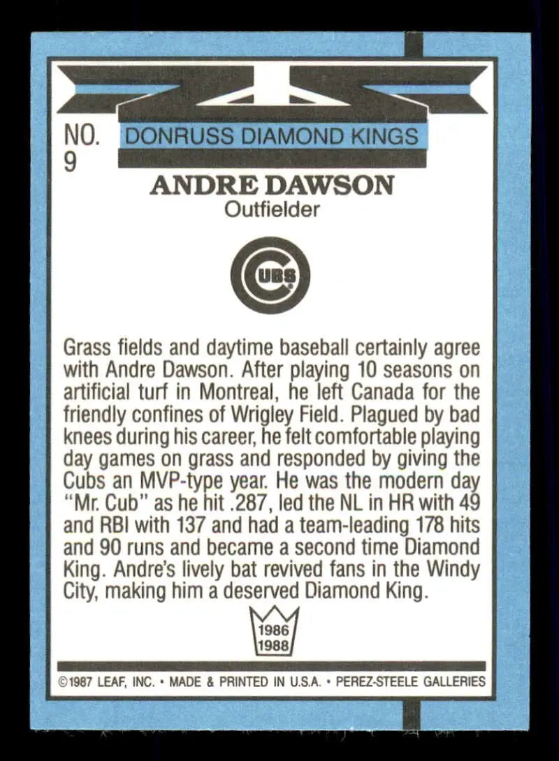 1988 Donruss #9 Andre Dawson NM-MT Chicago Cubs Baseball Card - Baseball Card Single