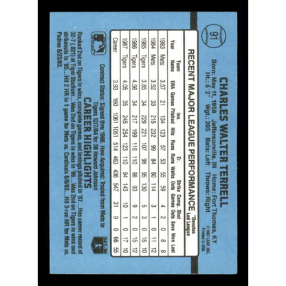 1988 Donruss #91 Walt Terrell EX Detroit Tigers Baseball Card