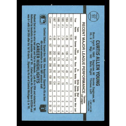 1988 Donruss #97 Curt Young EX Oakland Athletics Baseball Card