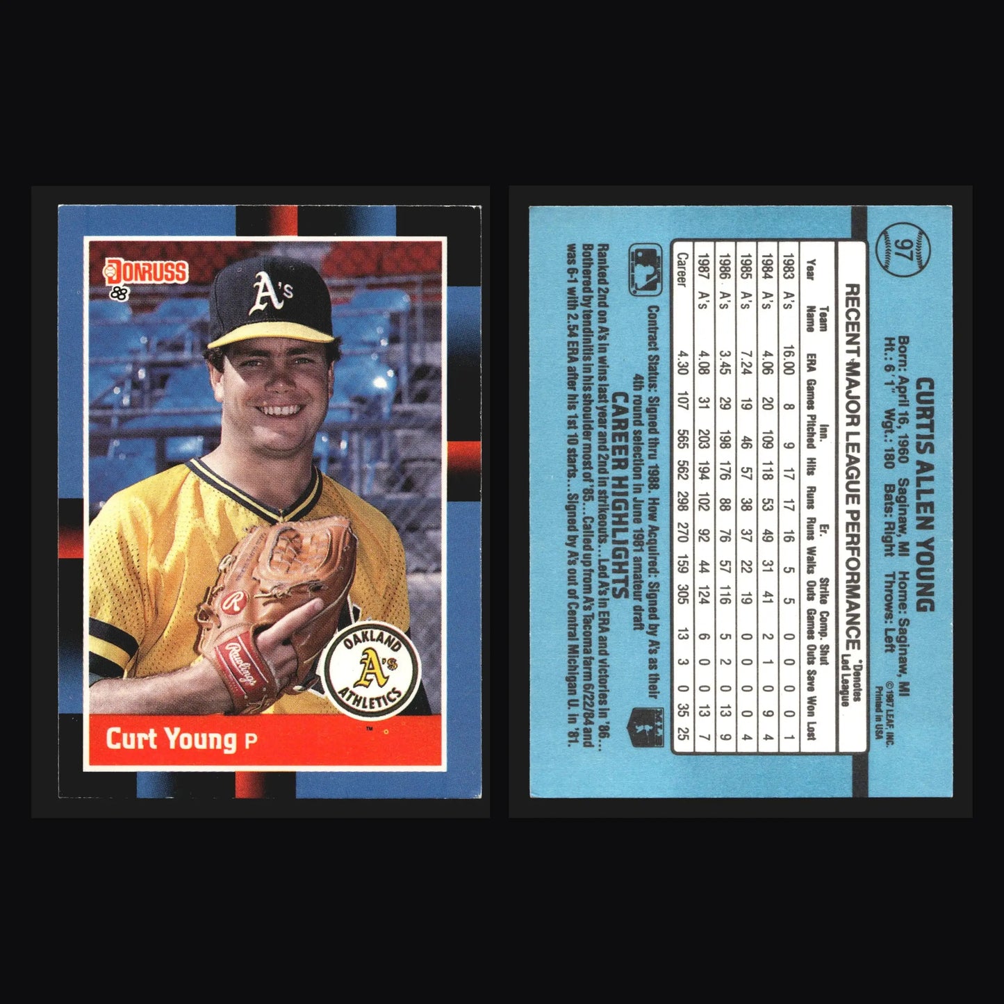 1988 Donruss #97 Curt Young Oakland Athletics - Baseball Card Single