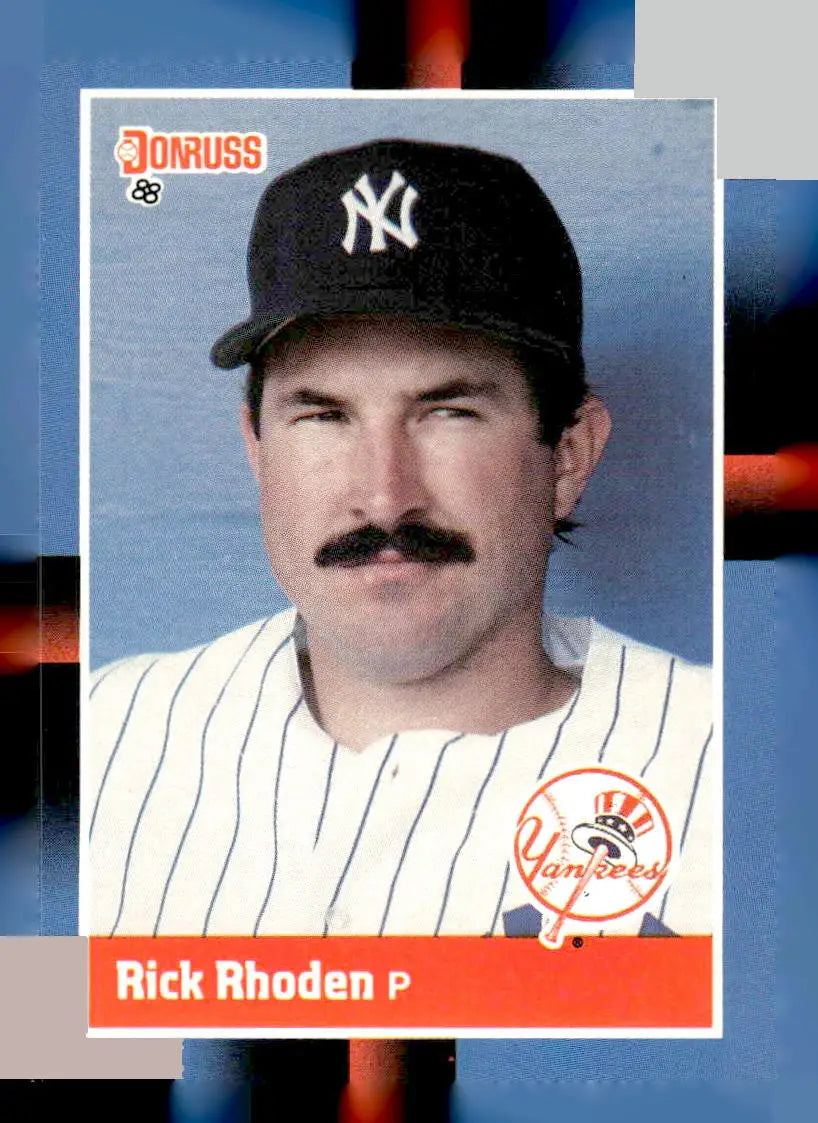 Vintage 1988 Donruss Rick Rhoden baseball card featuring New York Yankees pitcher with mustache