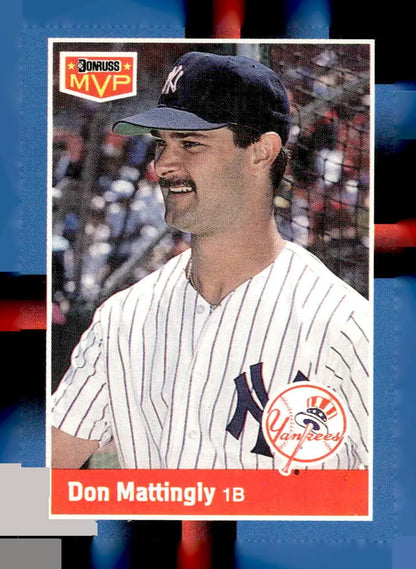 Baseball card of Don Mattingly in Yankees uniform from 1988 Donruss Don Mattingly Bonus MVPs