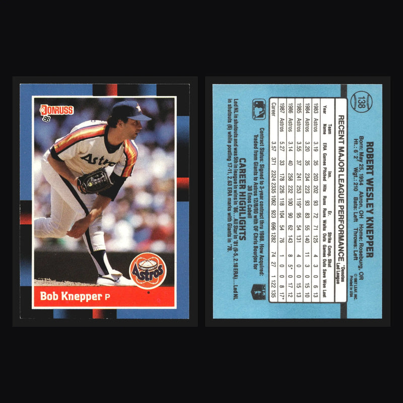 1988 Donruss Bob Knepper #138 Houston Astros - Baseball Card Single