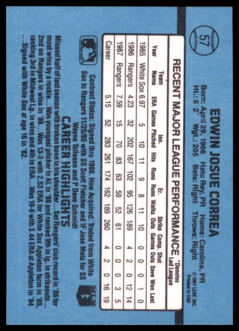 1988 Donruss Ed Correa 57 Texas Rangers NM - Baseball Card Single