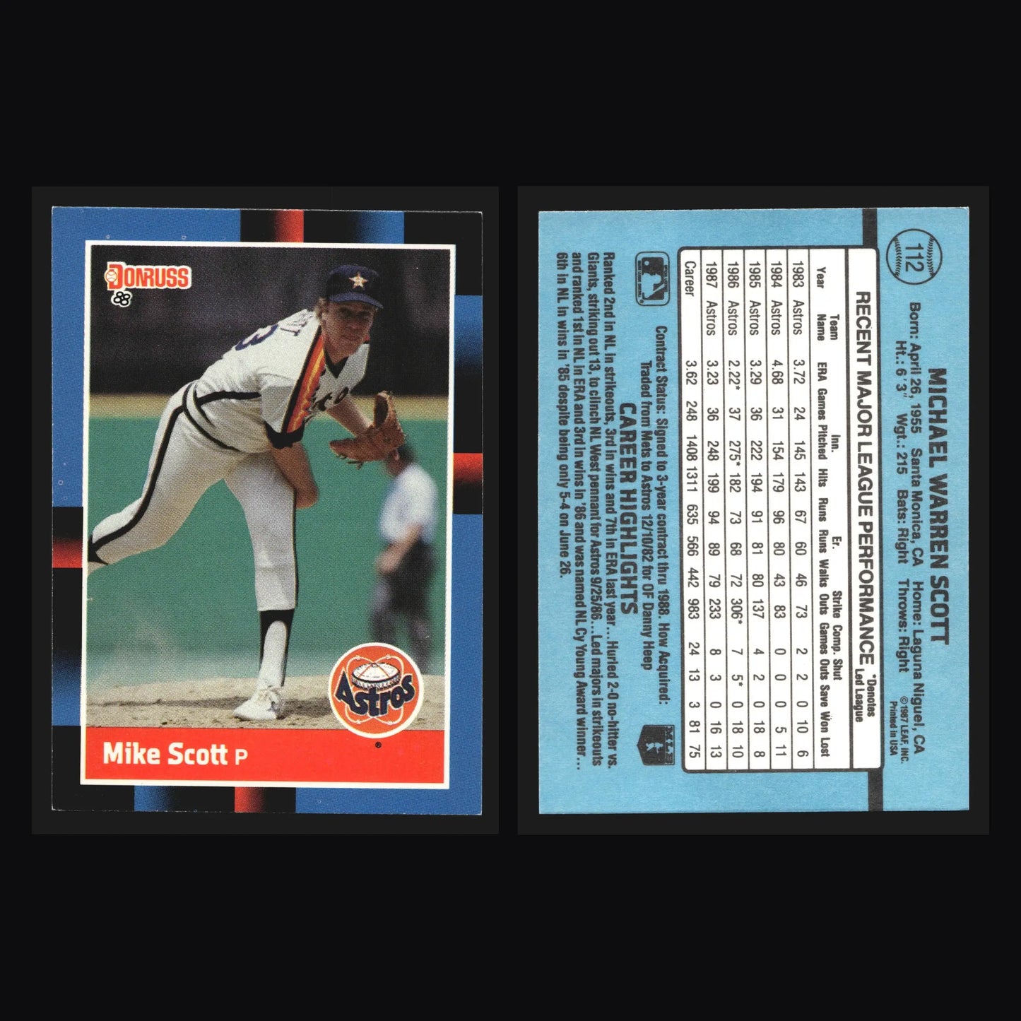 1988 Donruss Mike Scott #112 Houston Astros - Baseball Card Single