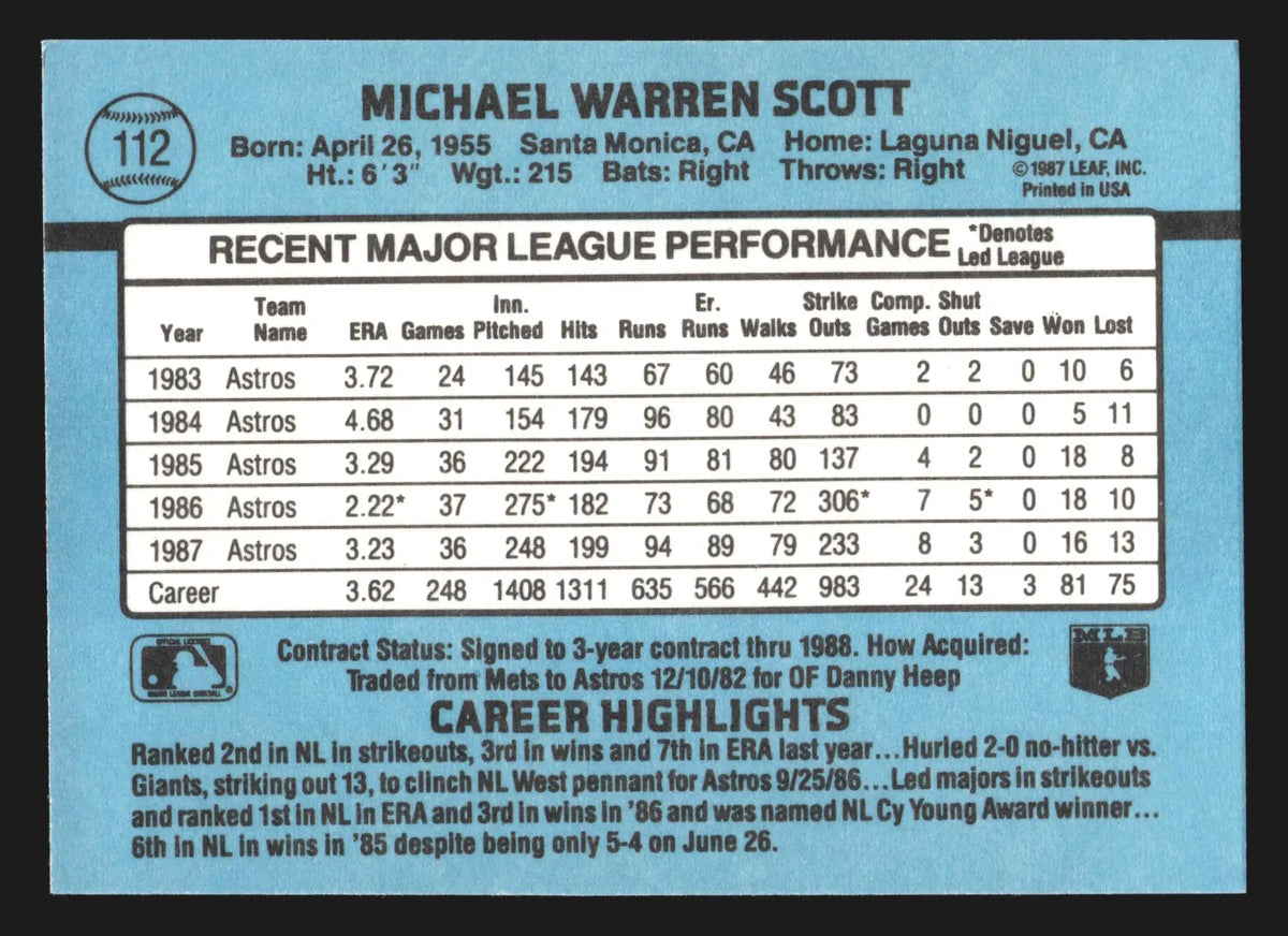 1988 Donruss Mike Scott #112 Houston Astros - Baseball Card Single