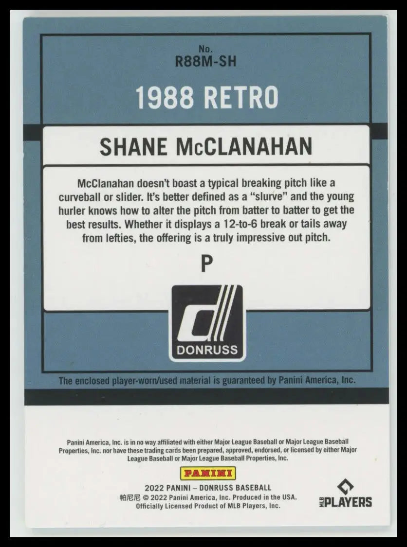 1988 Donruss - Retro 1988 Materials Shane McClanahan R88M-SH Tampa Bay Rays LP - Baseball Card Single