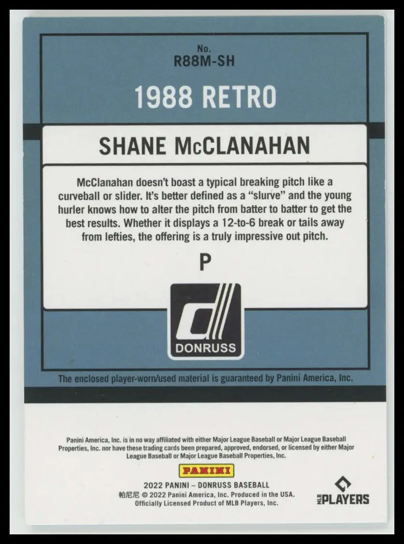 1988 Donruss - Retro 1988 Materials Shane McClanahan R88M-SH Tampa Bay Rays LP - Baseball Card Single
