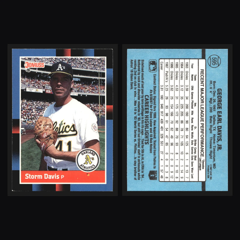 1988 Donruss Storm Davis #595 Oakland Athletics - Baseball Card Single