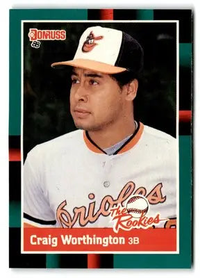 1988 Donruss The Rookies Craig Worthington baseball card featuring Baltimore Orioles player
