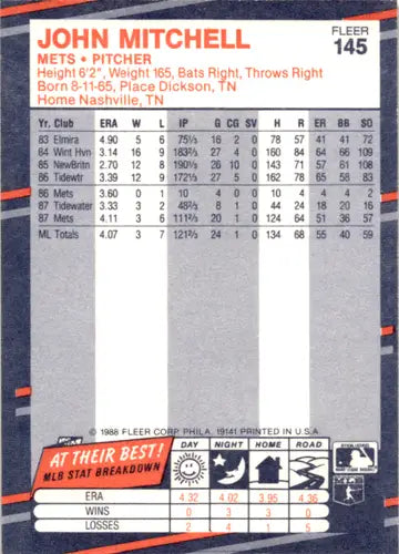 Original gloss of John Mitchell baseball card from 1988 Fleer #145 in NM-MT condition
