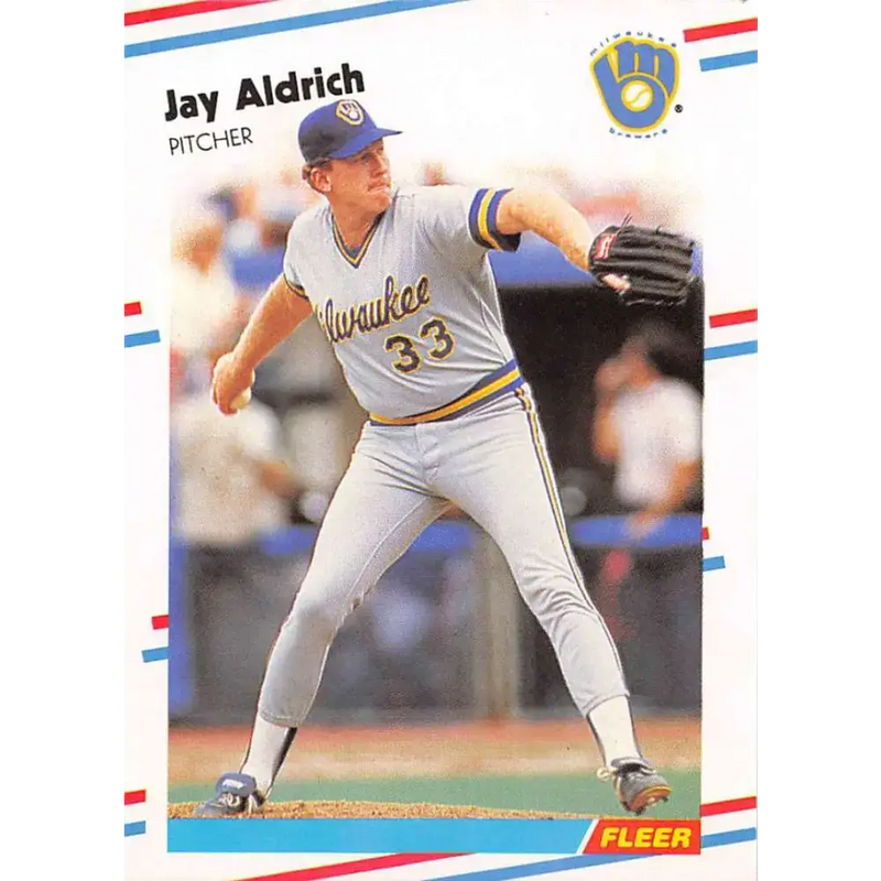 1988 Fleer #155 Jay Aldrich EX Excellent RC Rookie Milwaukee Brewers Baseball Card - Baseball Card Single