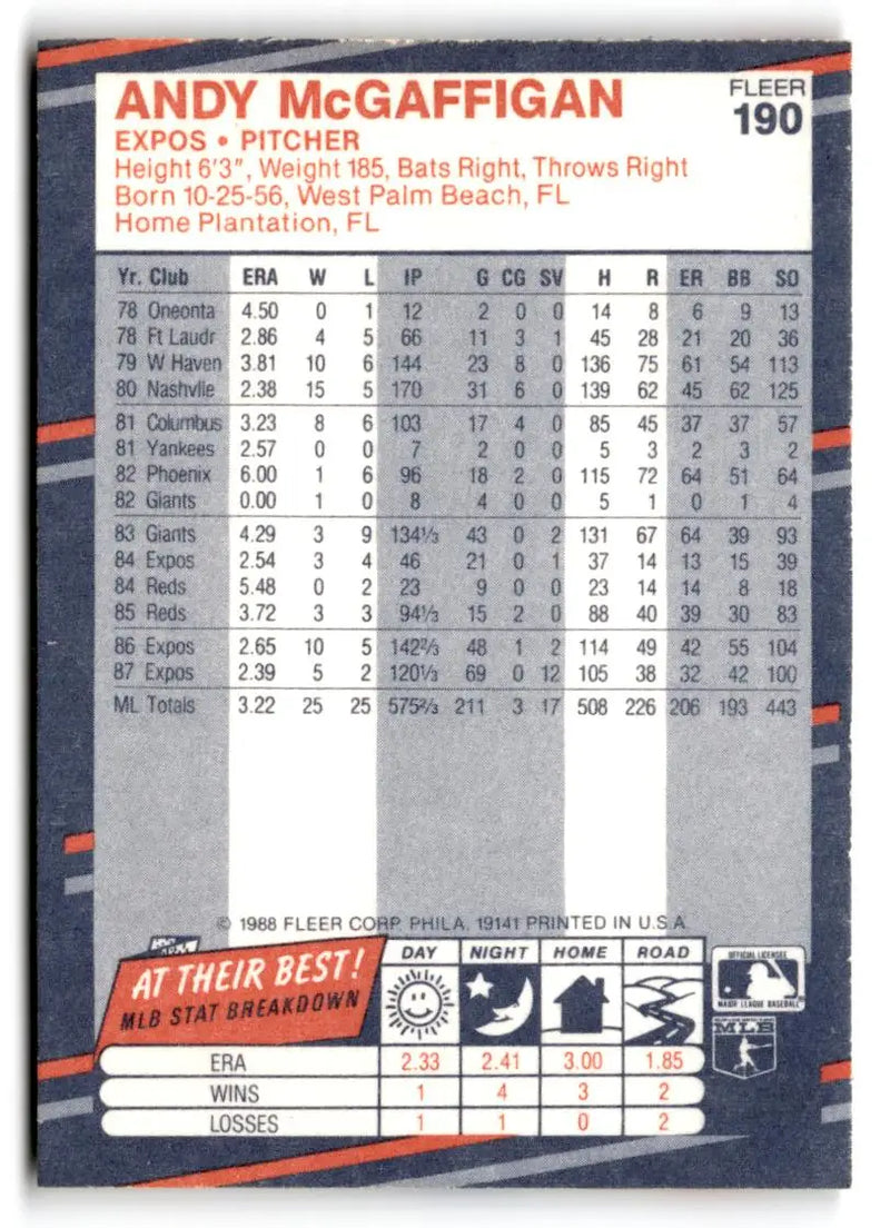 1988 Fleer #190 Andy McGaffigan - Baseball Card Single