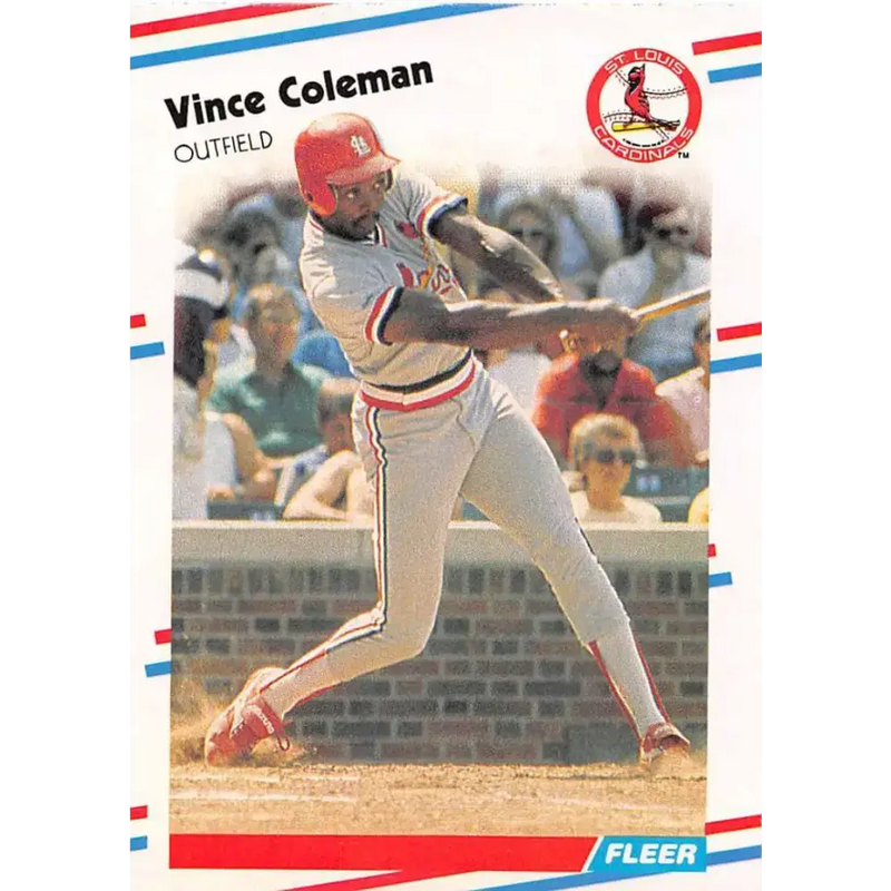 1988 Fleer #27 Vince Coleman EX Excellent St. Louis Cardinals Baseball Card - Baseball Card Single