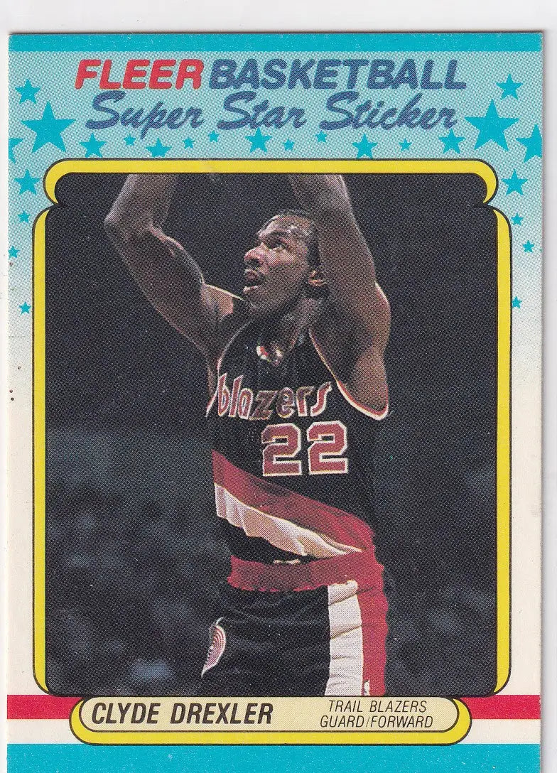 1988 FLEER #3 CLYDE DREXLER SUPER STAR STICKER- PORTLAND TRAIL BLAZZERS - Basketball Card Single