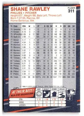 1988 Fleer #311 Shane Rawley