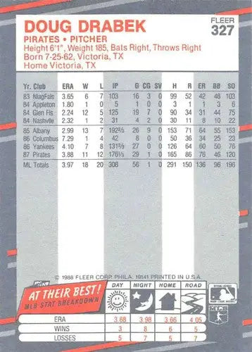 1988 Fleer #327 Doug Drabek NM-MT Pirates ID:28877 - Baseball Card Single