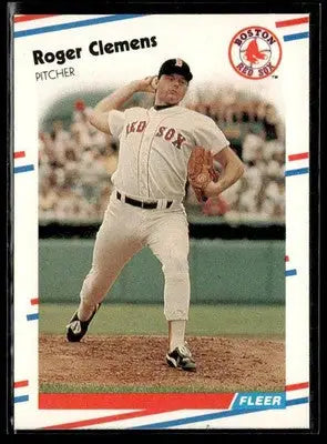 1987 Fleer Roger Clemens baseball card in Boston Red Sox uniform for 1988 Fleer #349