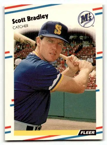 Original gloss 1988 Fleer Scott Bradley Seattle Mariners baseball card with Bradley Seattle Mariners image
