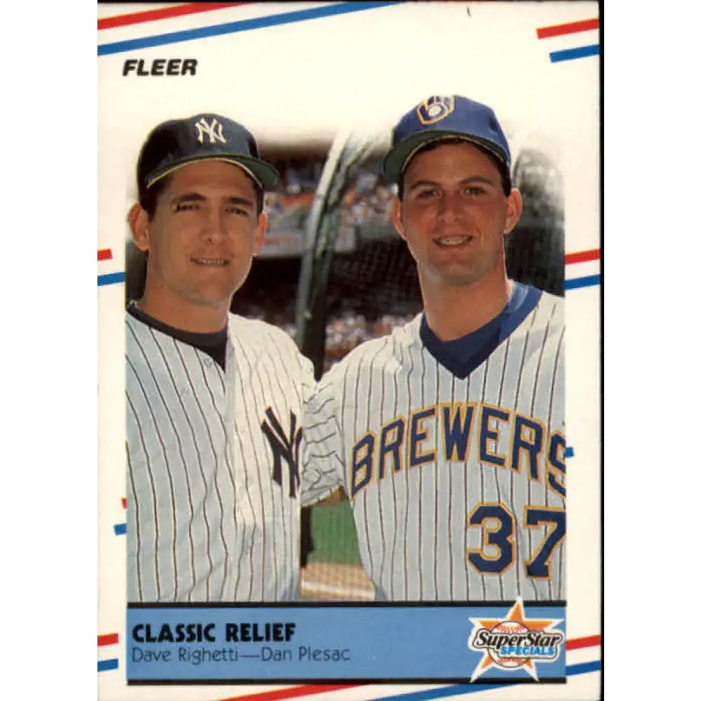 1988 Fleer #625 Dave Righetti/Dan Plesac EX Excellent New York Yankees/Milwaukee Brewers Baseball Card - Baseball Card