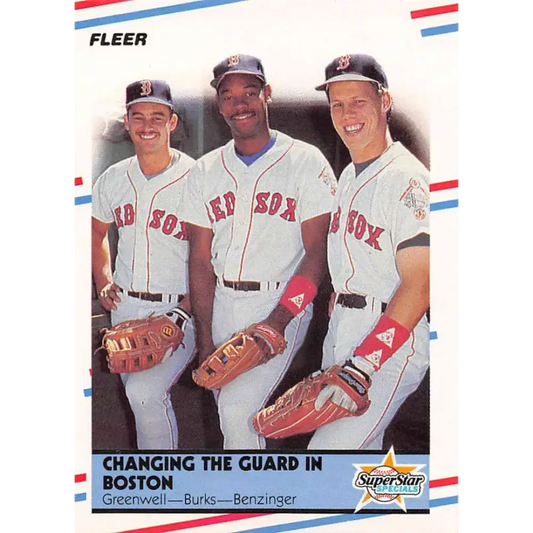 1988 Fleer #630 Mike Greenwell/Ellis Burks/Todd Benzinger EX Excellent Boston Red Sox Baseball Card - Baseball Card