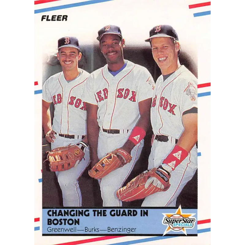 1988 Fleer #630 Mike Greenwell/Ellis Burks/Todd Benzinger EX Excellent Boston Red Sox Baseball Card - Baseball Card