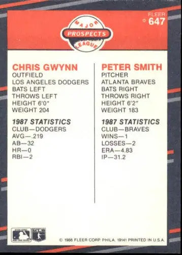 1988 Fleer #647 Chris Gwynn/Pete Smith NM-MT RC Rookie Prospects ID:18408 - Baseball Card Single