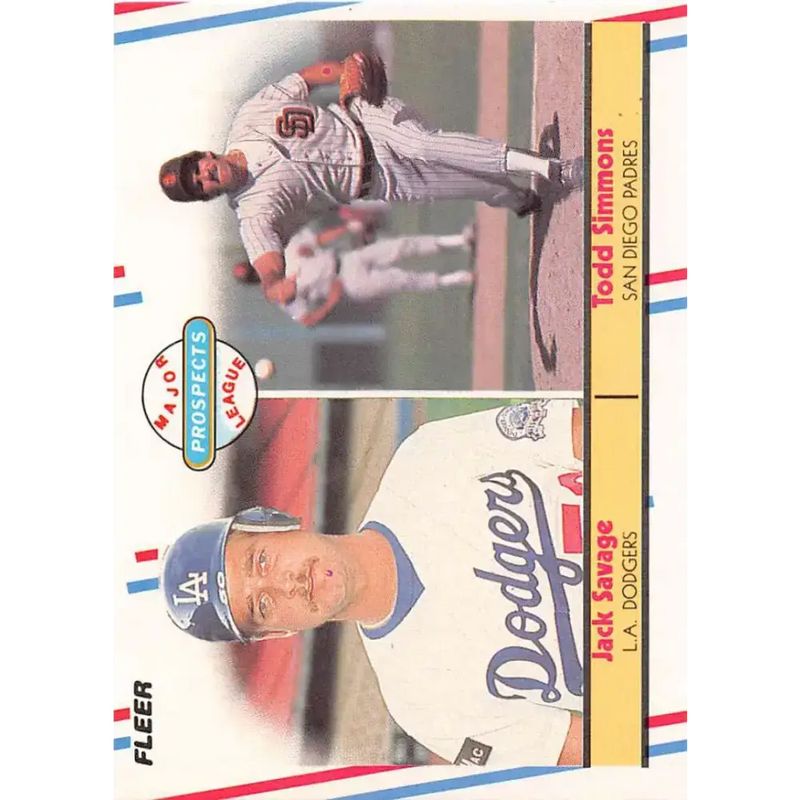 1988 Fleer #650 Jack Savage/Todd Simmons EX Excellent RC Rookie Los Angeles Dodgers/San Diego Padres Baseball Card