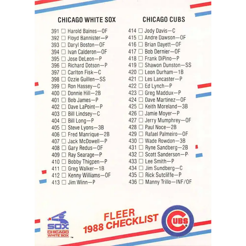 1988 Fleer #658 Checklist 5: White Sox/Cubs Astros/Rangers EX Excellent Chicago White Sox/Chicago Cubs/Houston