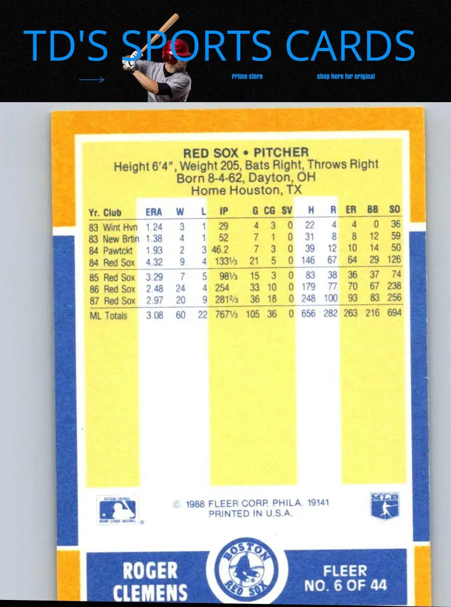 Roger Clemens baseball card from Fleer Baseball MVPs series 1988 Fleer Baseball MVPs #6