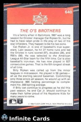 1988 Fleer BILL RIPKEN/CAL RIPKEN JR. #640 Baltimore Orioles