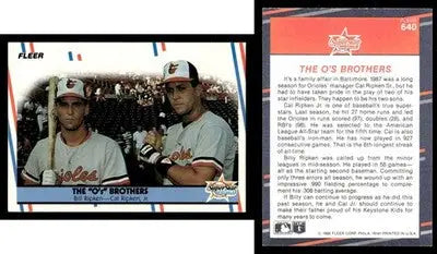 1988 Fleer BILL RIPKEN/CAL RIPKEN JR. #640 Baltimore Orioles