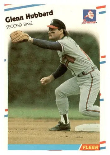 Original gloss baseball card of Glenn Hubbard from 1988 Fleer near mint or better