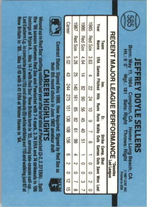 1988 Jeff Sellers Donruss Baseball Card #585
