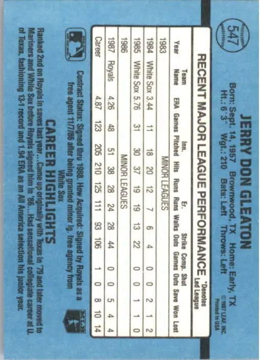 1988 Jerry Don Gleaton Donruss Baseball Card #547