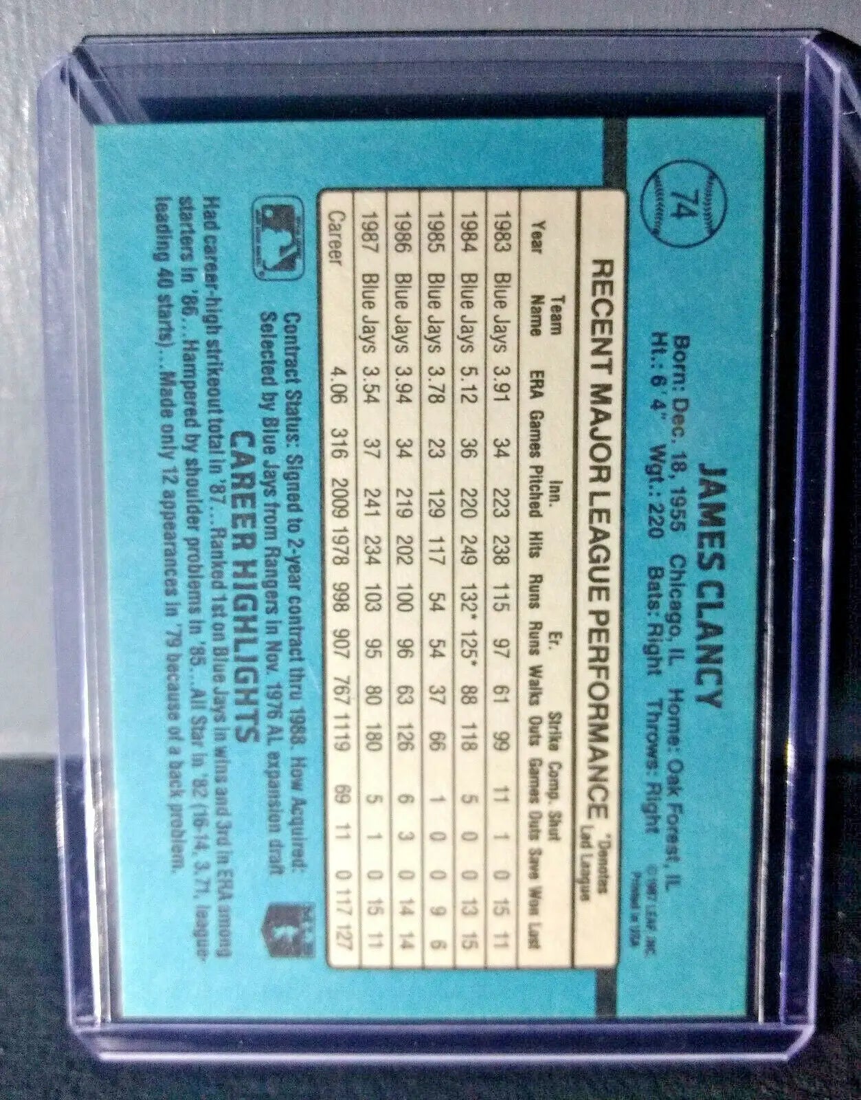 1988 Jim Clancy Donruss #74 Baseball Card - Baseball Card Single
