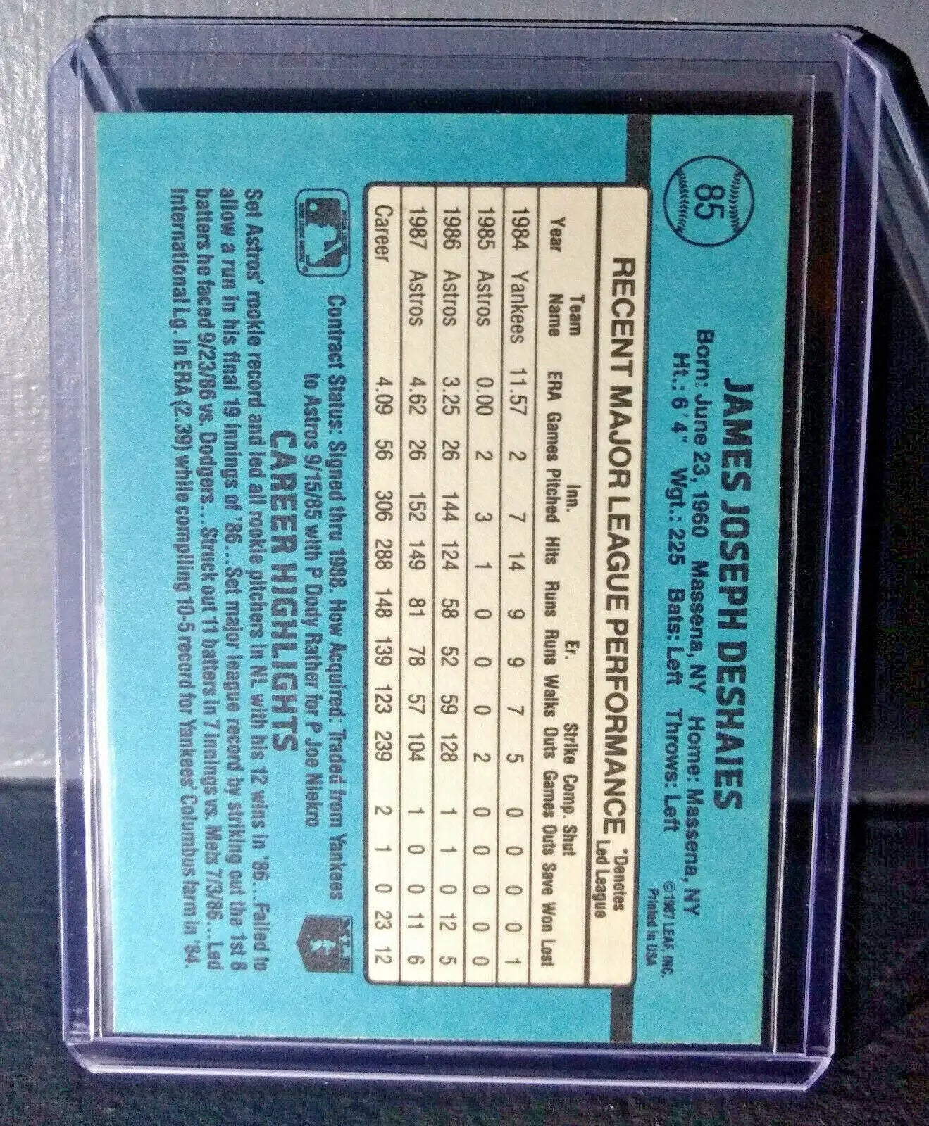 1988 Jim Deshaies Donruss #85 Baseball Card - Baseball Card Single