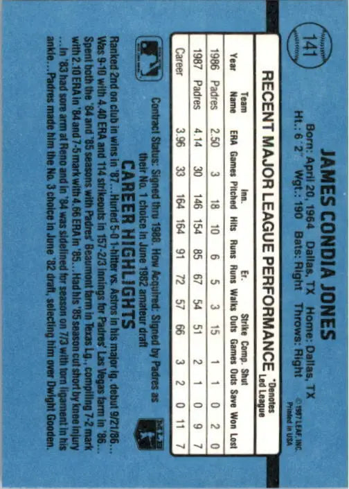1988 Jimmy Jones Donruss Baseball Card #141 - Baseball Card Single