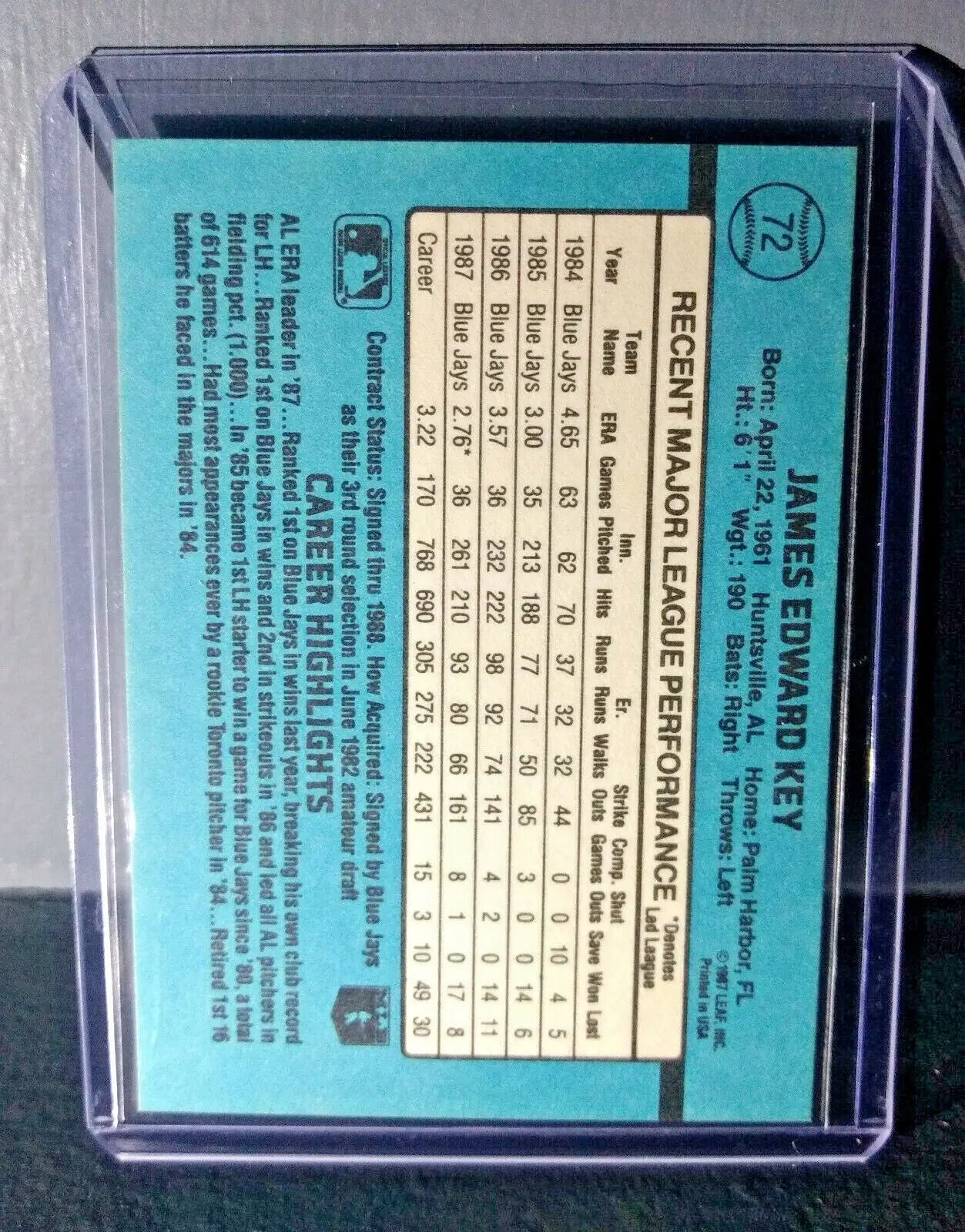 1988 Jimmy Key Donruss #72 Baseball Card