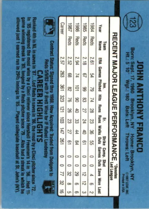 1988 John Franco Donruss Baseball Card #123