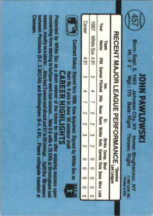 1988 John Pawlowski Donruss Baseball Card #457