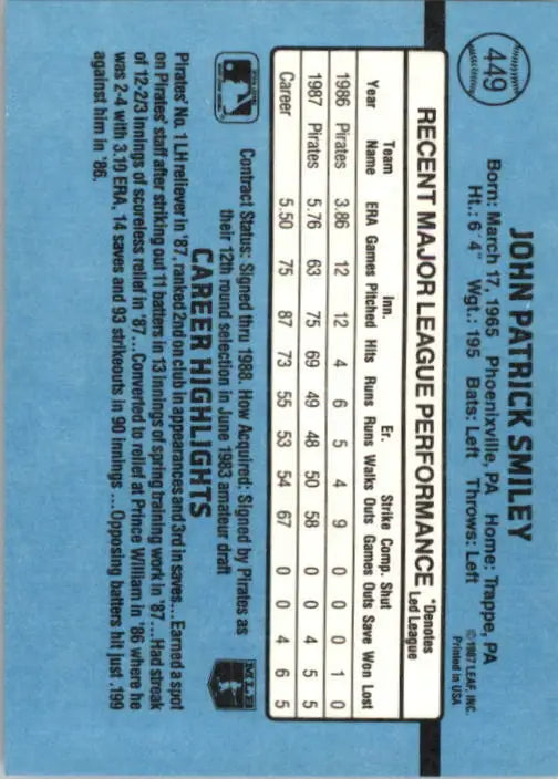 1988 John Smiley Donruss Baseball Card #449