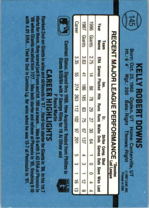 1988 Kelly Downs Donruss Baseball Card #145